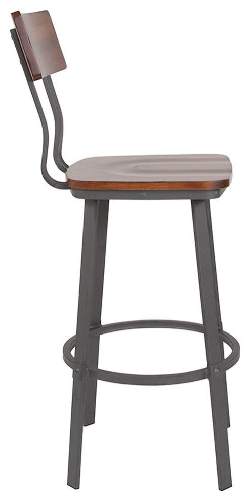 Rustic Walnut Restaurant Barstool with Wood Seat