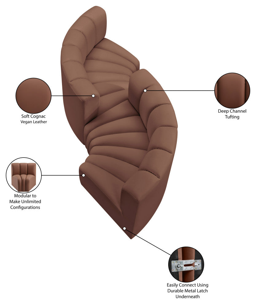 Arc Vegan Leather Upholstered 4-Pc. Facing Modular Sectional, Cognac
