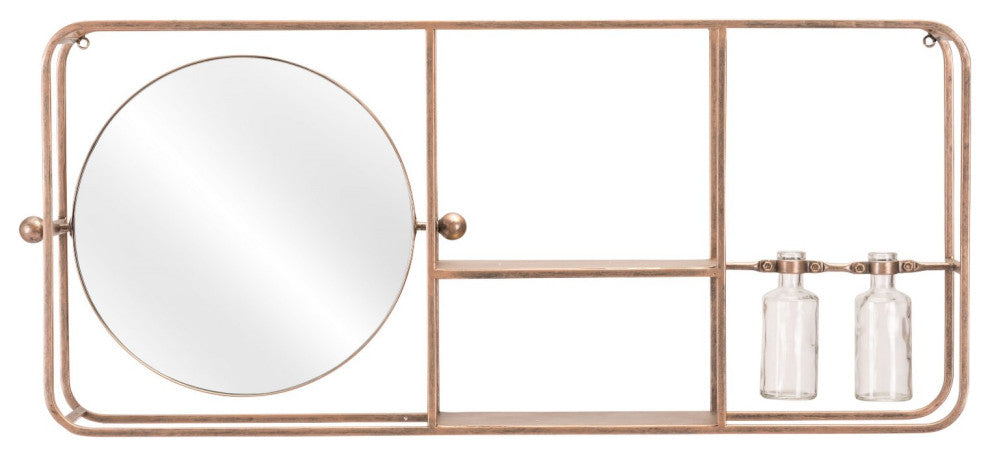 Frame Wall Mirror, Round, Glass, Steel Metal, Gold, Bedroom Living