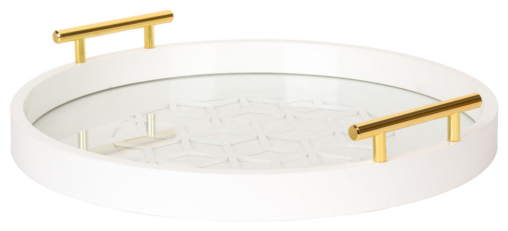 Caspen Round Decorative Tray, White 15.5" Diameter