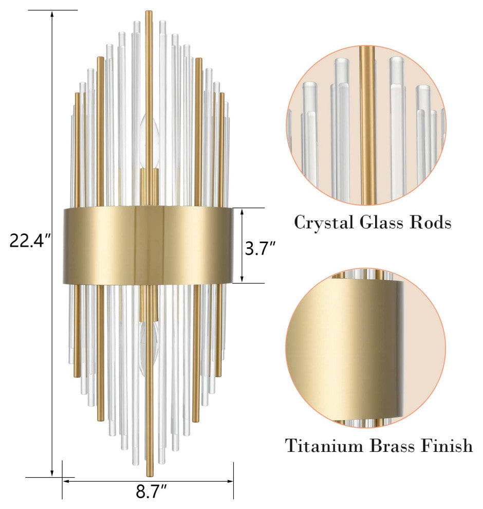 Glass Wall Sconces, Set of 2, Brass