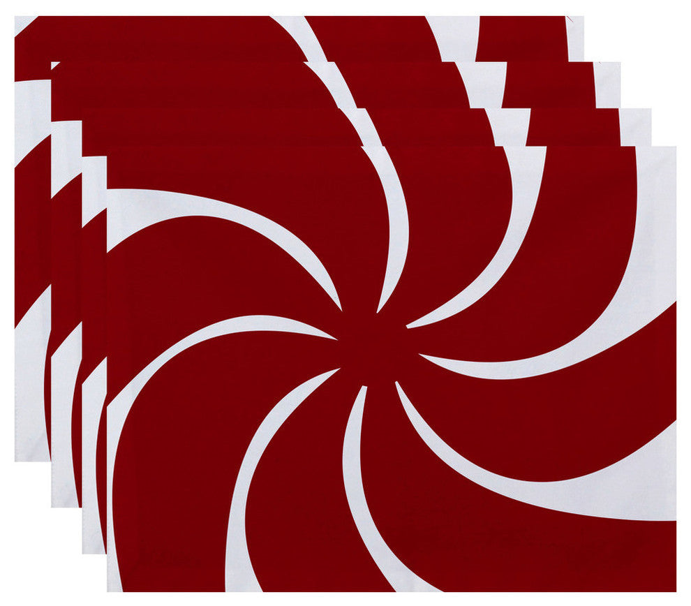 Whirl Of The Season, Holiday Geometric Print Placement, Red, Set of 4