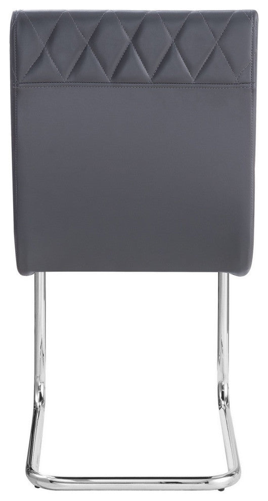 Benzara BM252367 S/2 Metal Side Chairs With Leather Seat & Back, Gray and Silver
