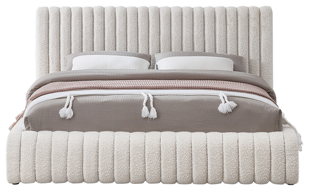 Nash Boucle Fabric Upholstered Bed, Cream, Queen