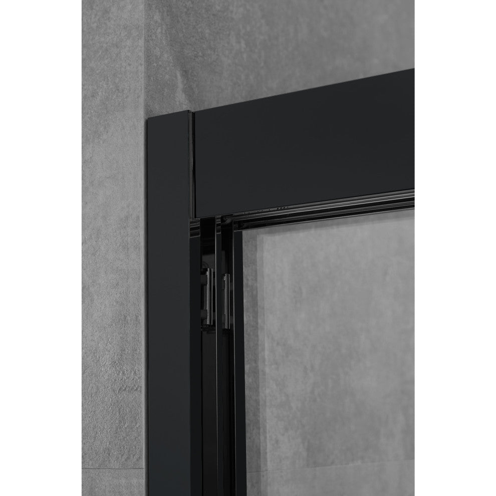 Frederick 59 in. W x 70 in. H Shower Door in Matte Black with Frosted Glass