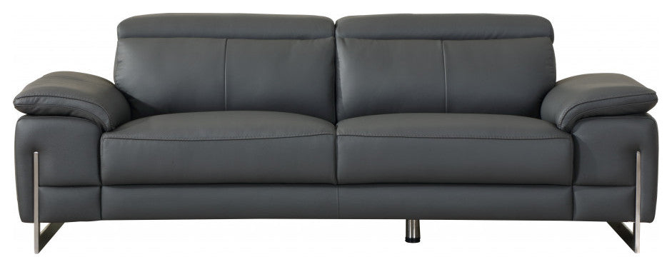 2-Piece Indoor Dark Gray Italian Leather Five Person Seating Set