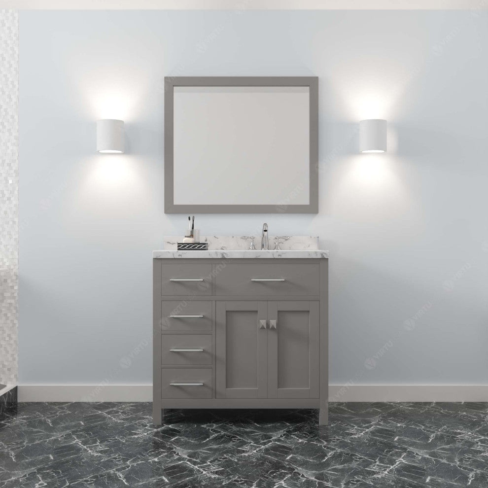 Caroline Parkway 36" Bath Vanity, Gray With Marble Quartz Top
