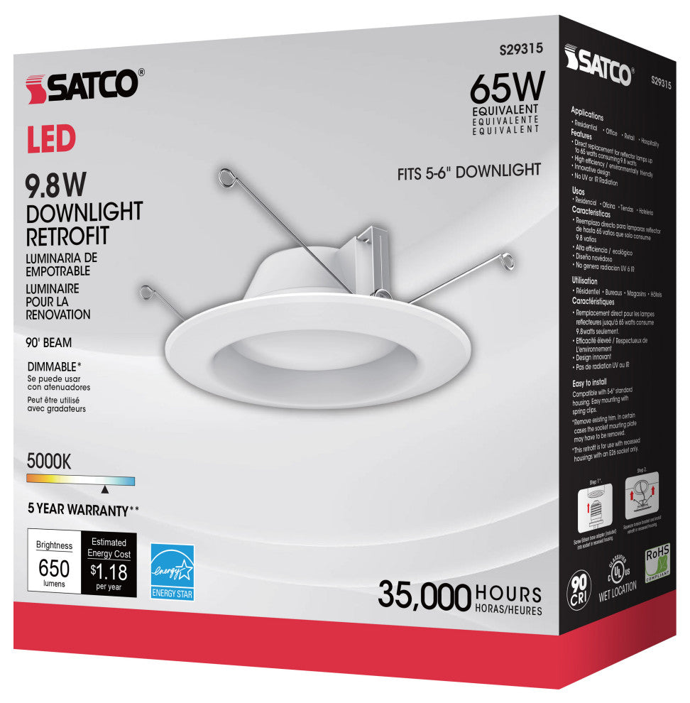9.8 Watt LED Downlight Retrofit - 5 - 6" - 5000K - 120 Volt
