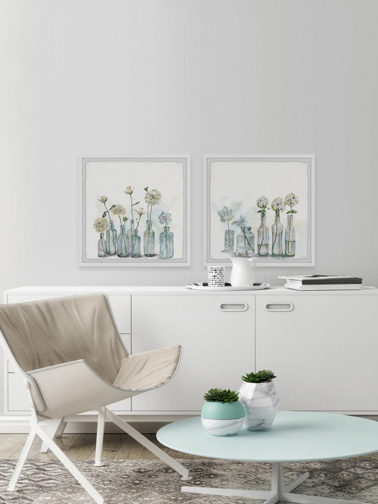 Carnations on Grey Bottles Diptych, Set of 2, 32x32 Panels