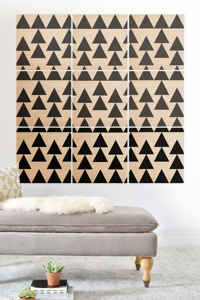 Deny Designs Holli Zollinger Triangles Black Wood Wall Mural, 3'x3'