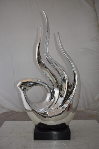 Unique Abstract Silver Finish Resin Statue Size: 19" x 11" x 36"H