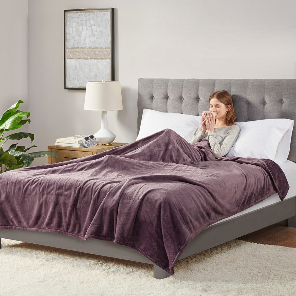Serta Plush Heated Blanket, Purple