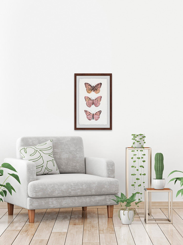 "Pink Butterfly Trio" Framed Painting Print, 24"x36"