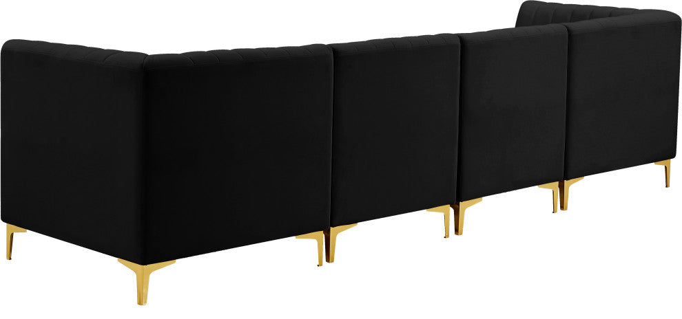 Alina Velvet Upholstered 4-Piece Modular Sofa, Black