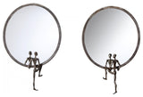 Modern Minimalist Man Iron Wall Mirror, Round Sculpture 18" Rustic Left Facing