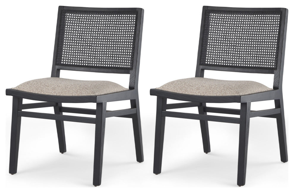 Wynn Beige Fabric With Cane Back And Black Wood Frame Dining Chair (Set of 2)