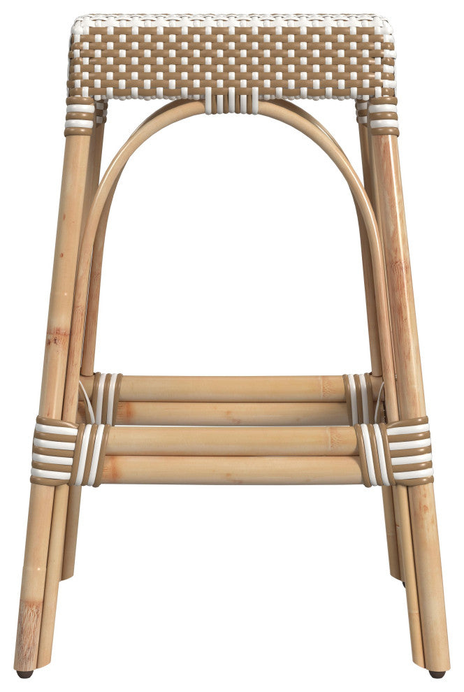 Tobias 30" Rectangular Rattan Barstool, Beige Stripe
