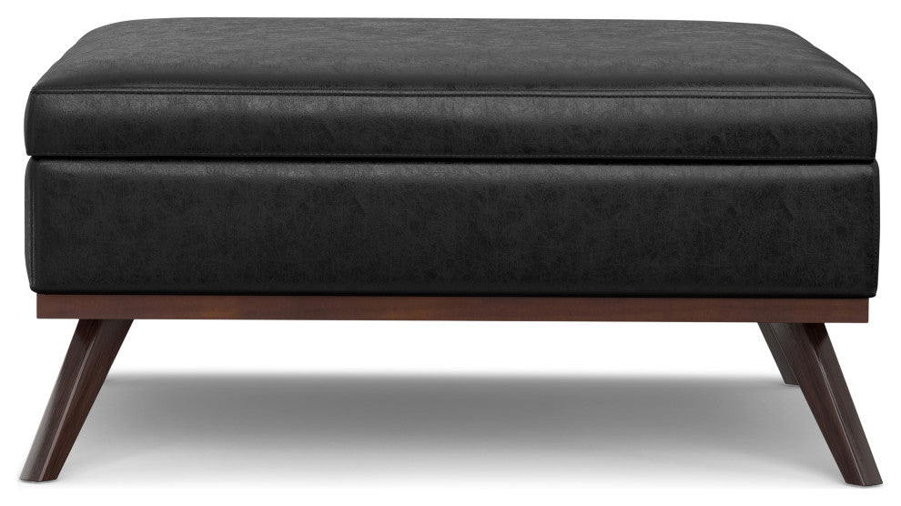 Owen XL Square Coffee Table Storage Ottoman, Distressed Black, 41"