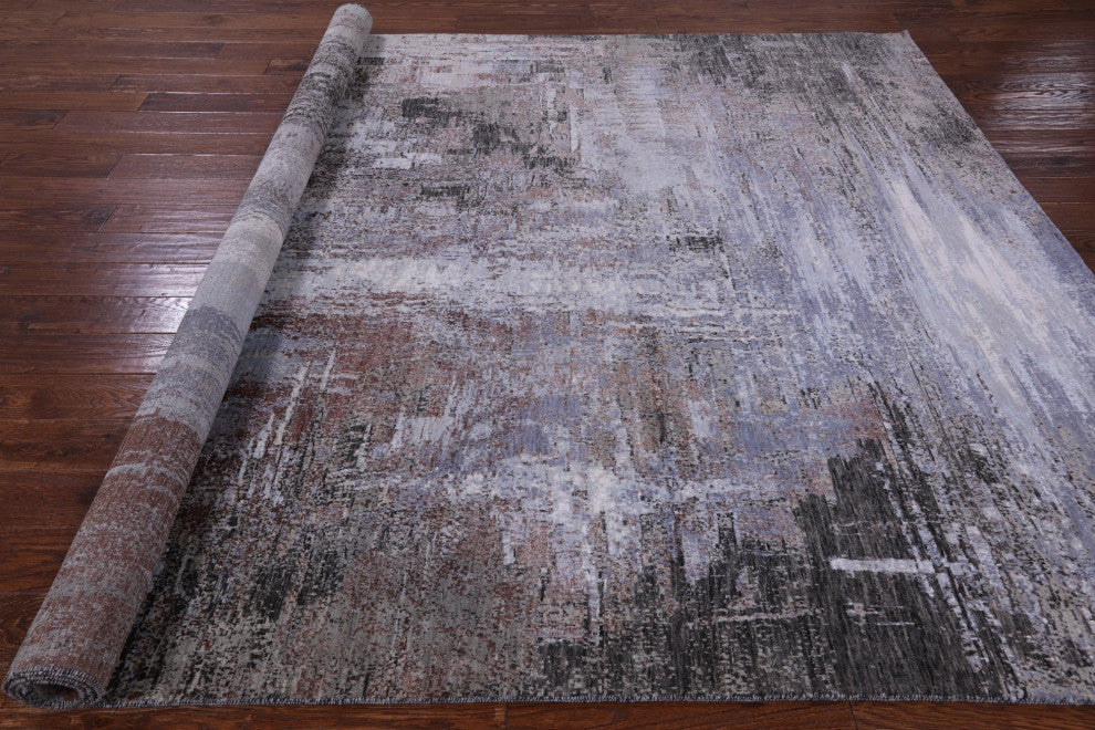 Hand Knotted Wool and Silk Abstract Rug 8' 0" X 10' 2" Q8554