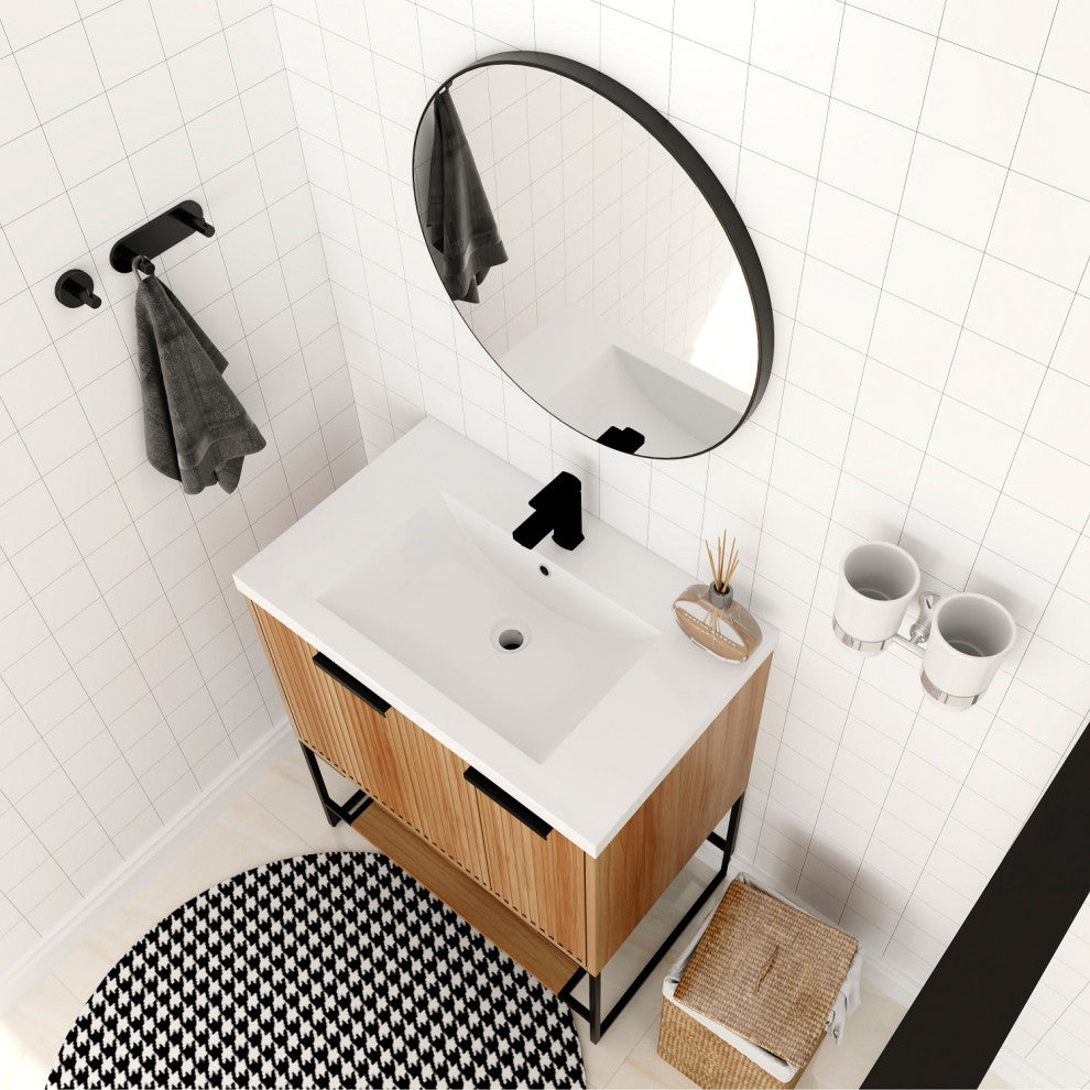 BNK Freestanding Raised Grain Bathroom Vanity With Resin Basin, Maple, 30"