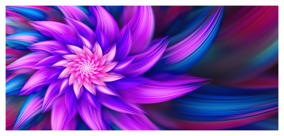Huge Purple Fractal Flower, Large Floral Canvas Art Print, 60"x28"