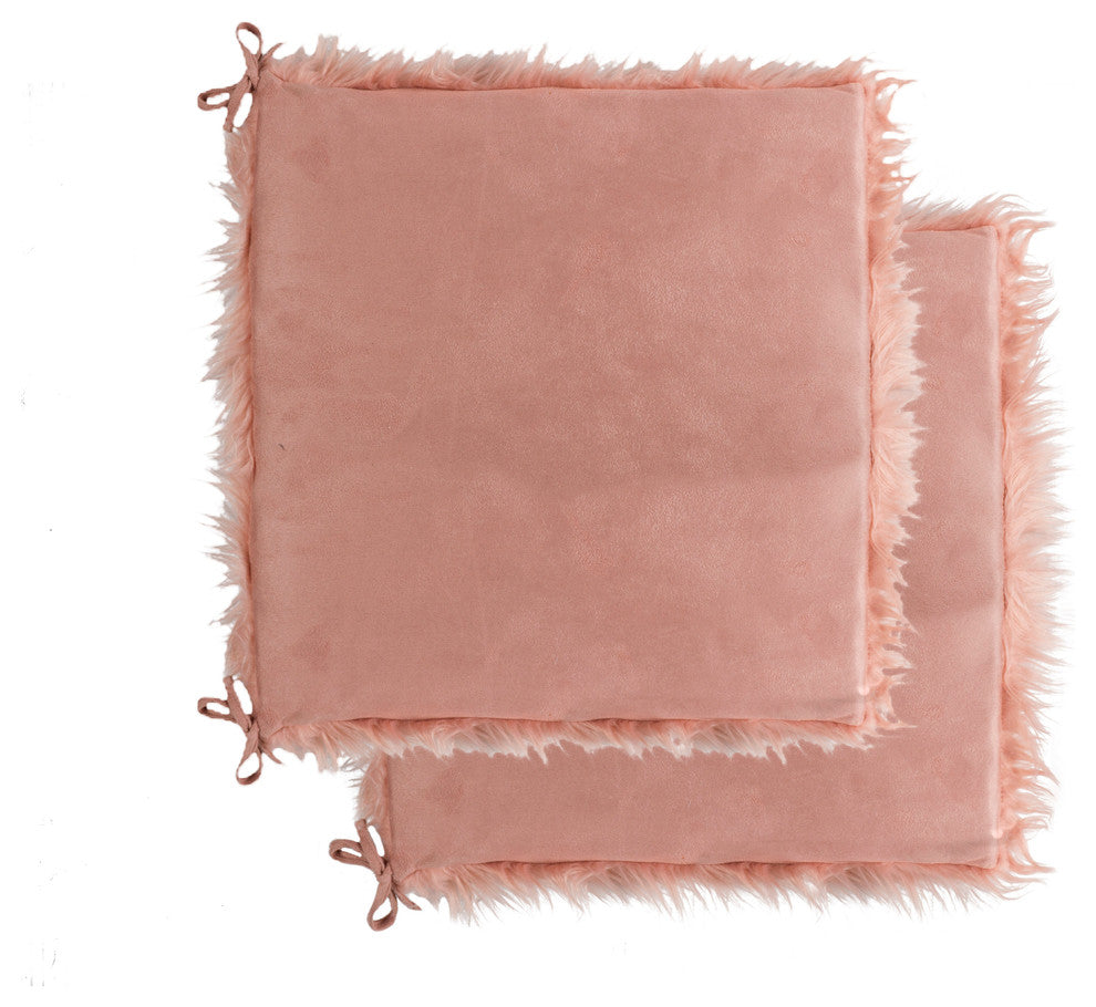 LaredoFaux Sheepskin Fur Chair Pads, 16"x16", Set of 2, Dusty Rose