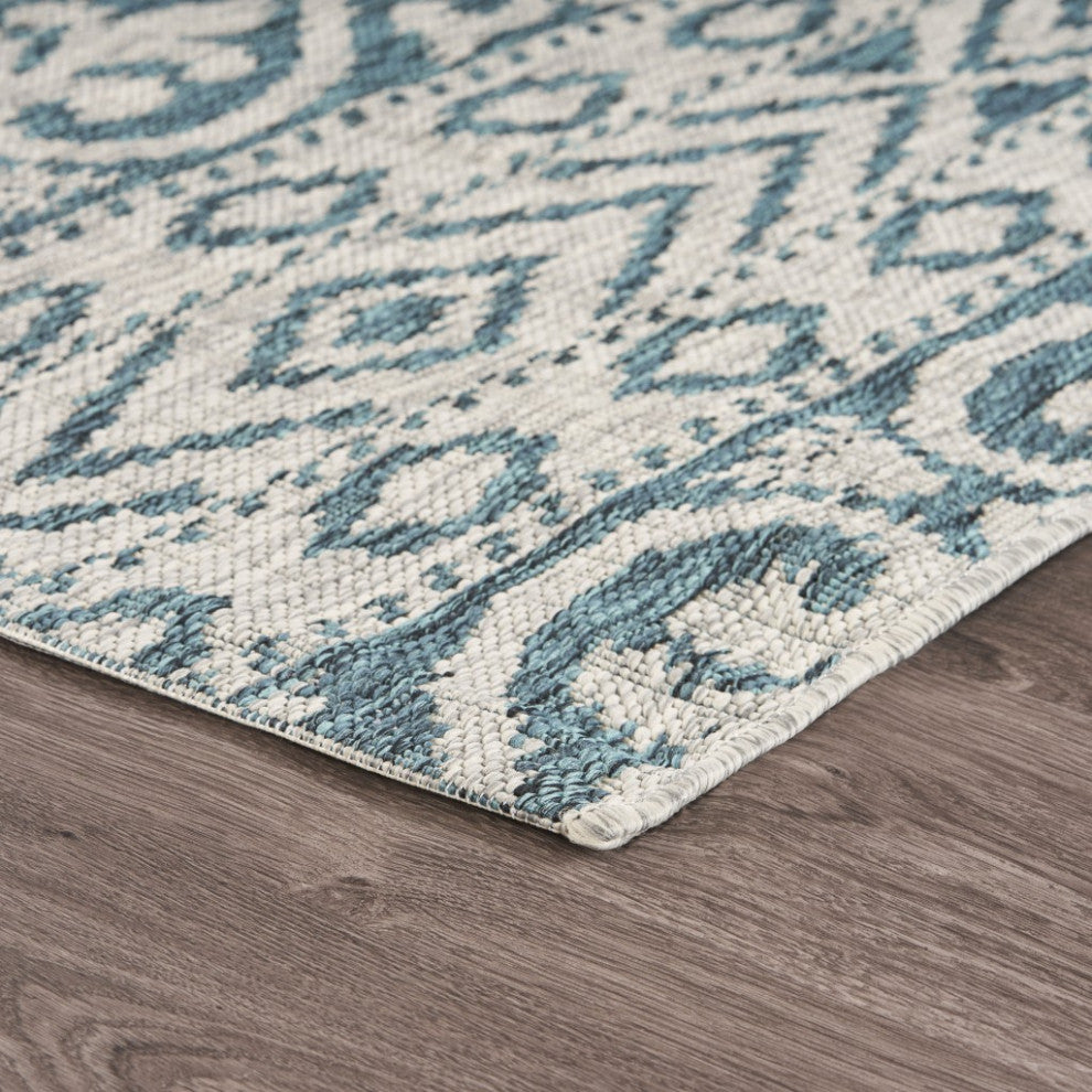 8" x 10" Blue Geometric Indoor Outdoor Area Rug