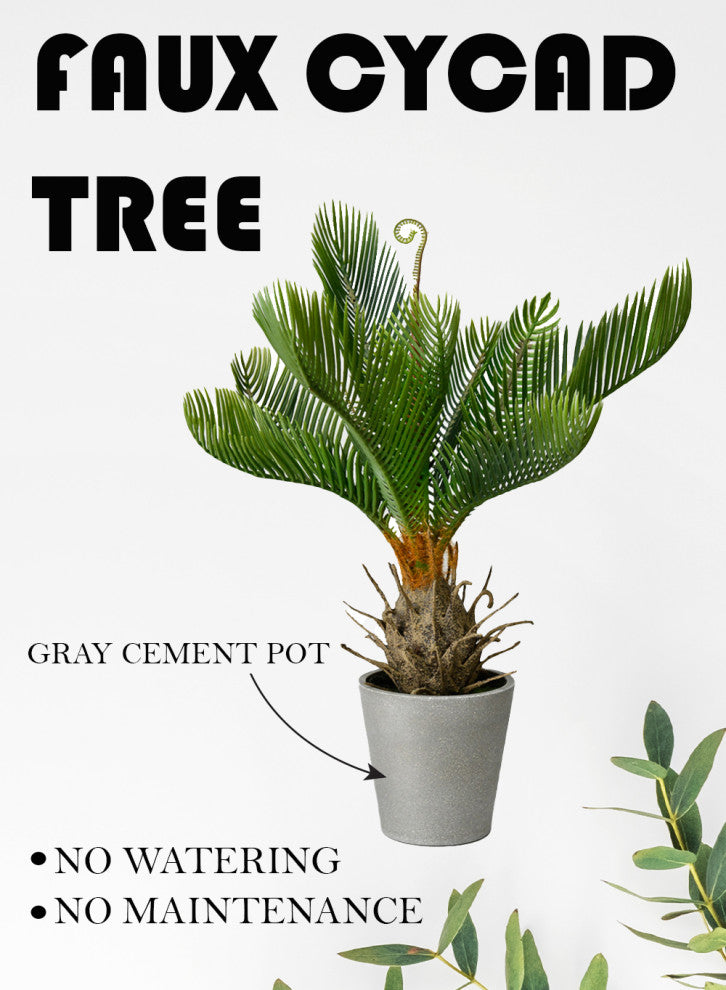 Serene Spaces Living Faux Cycad Tree in Gray Cement Pot, 17" Tall