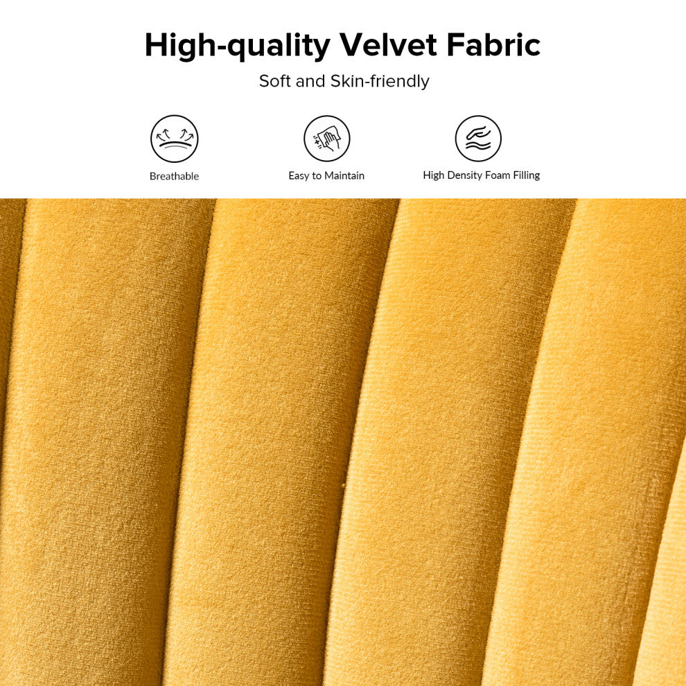 Velvet Tufted Loveseat Sofa With Golden Base, Mustard