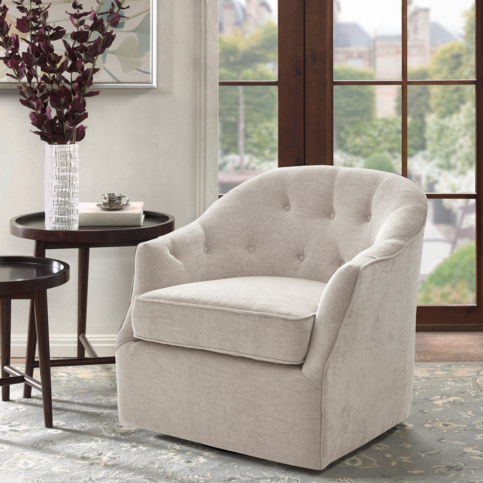 Madison Park Calvin Curved Wide Back Swivel Accent Chair, Ivory