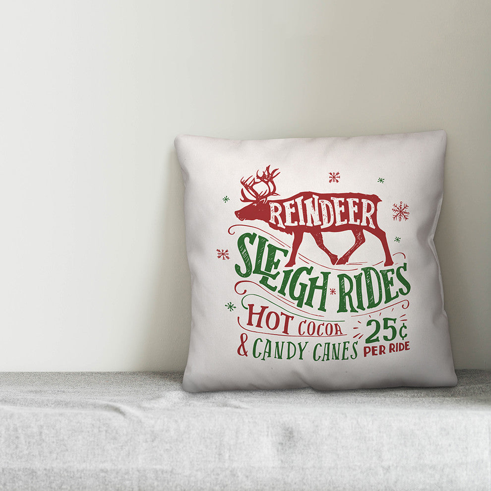 Reindeer Sleigh Rides Throw Pillow, 18"x18"