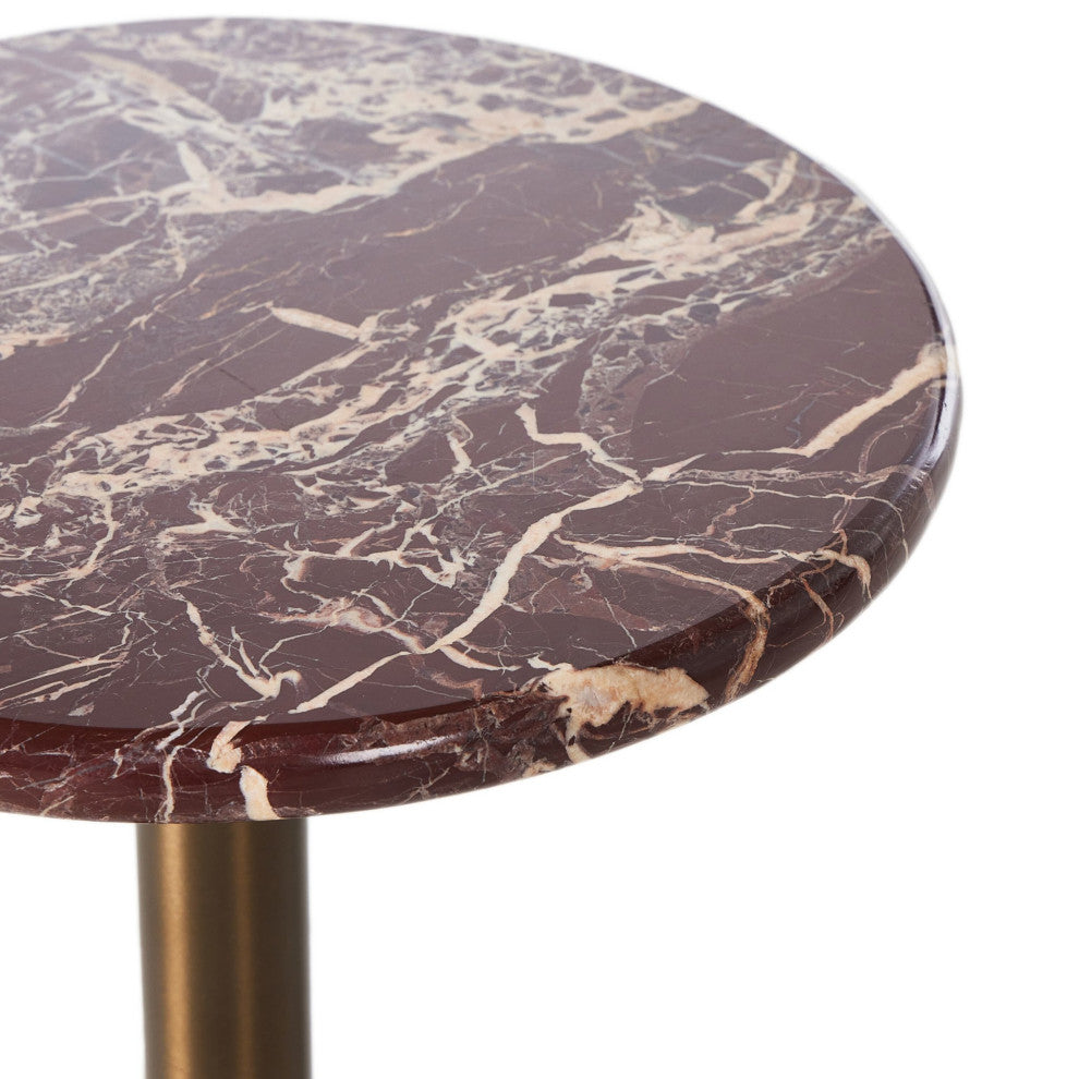 Reeves End Table, Garnet Marble-Dark Brass