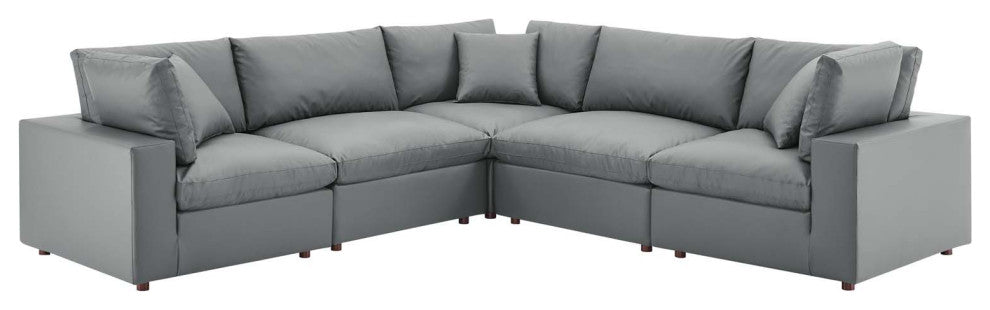 Commix Down Filled Overstuffed Vegan Leather 5-Piece Sectional Sofa - Gray