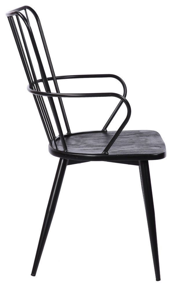 Parisa High Back Steel Chair, Black Finish and Black Brushed Wood