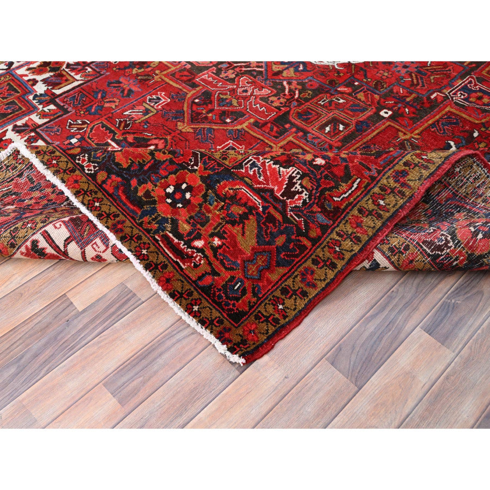 Barn Red Pure Wool Hand Knotted Vintage Persian Heriz Oriental Rug 8'2"x11'10"