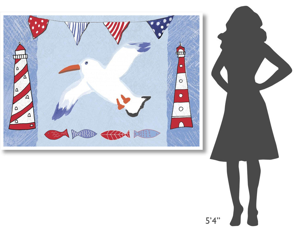 "Coastal Bird III Blue" Digital Paper Print by Farida Zaman, 62"x42"