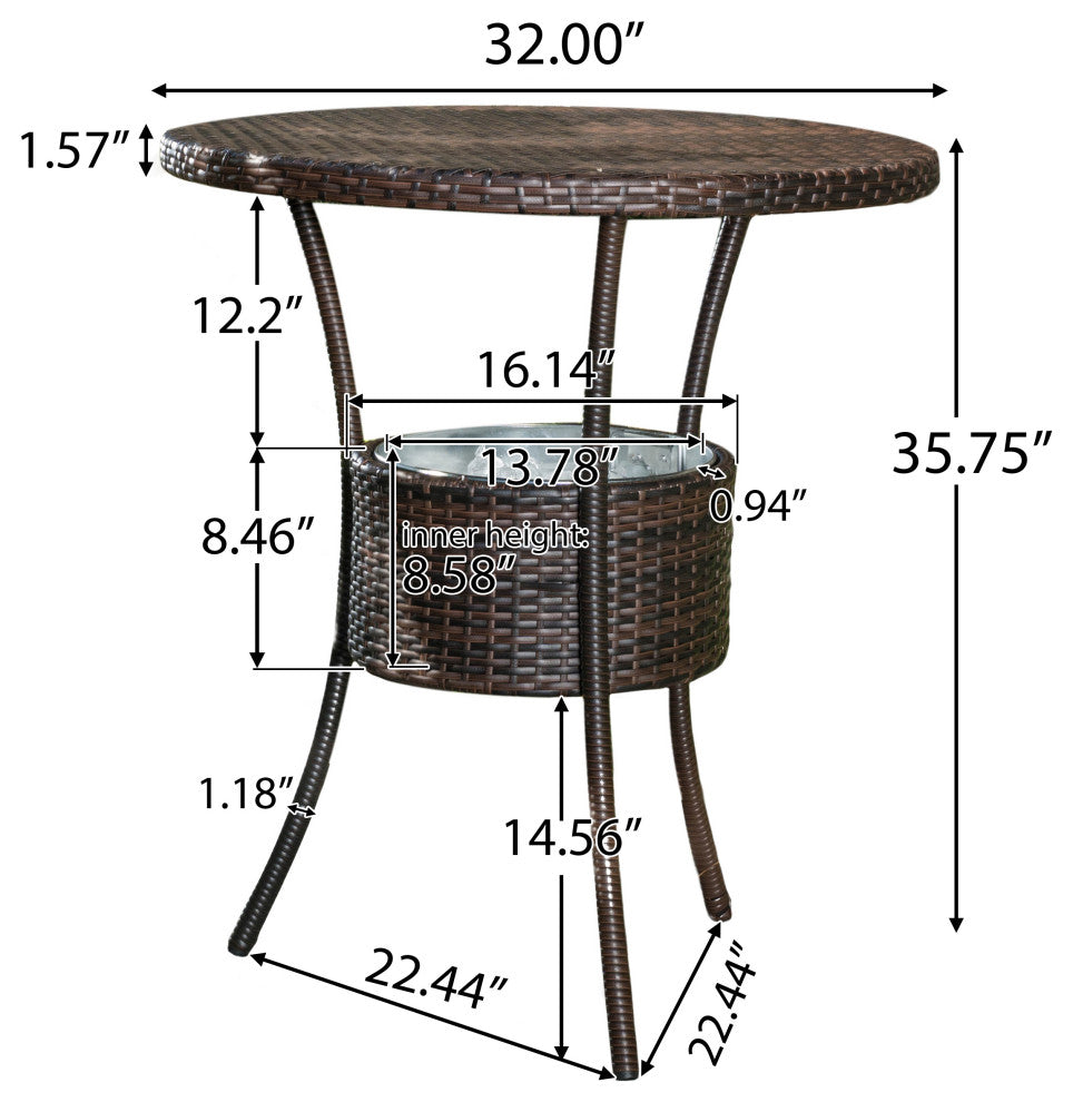 GDF Studio Tampa Bay Multi Brown Pe Table, Ice Pail
