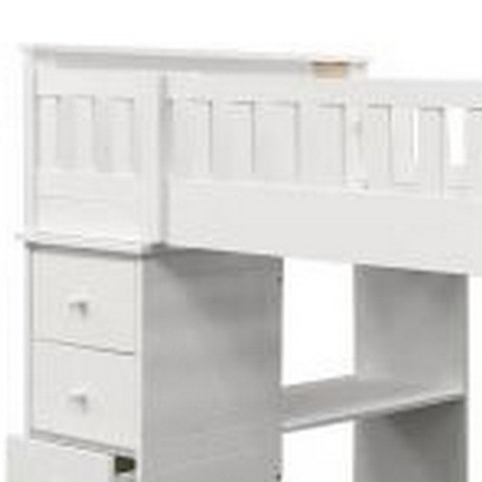 Benzara BM266513 Twin Loft bed With 8 Drawers and 1 Desk, White