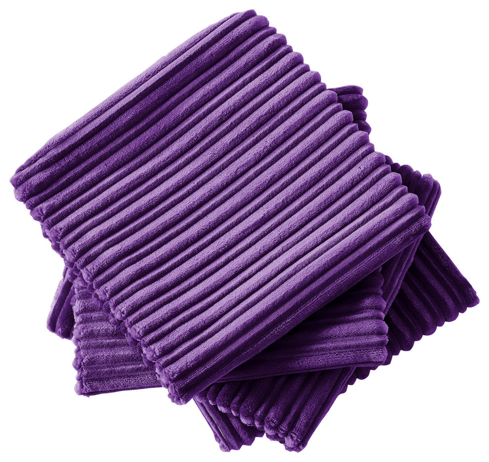 Ribbed Flanned Pillow Shell 4 Piece Set, Imperial Purple, 20" X 20"