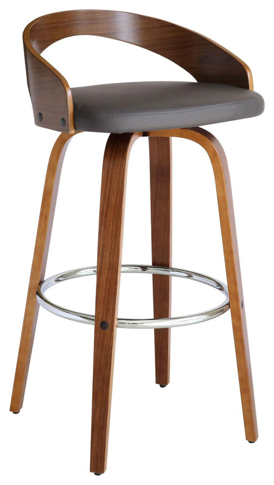 Sonia 30" Bar Height Barstool In Walnut Wood Finish With Gray Faux Leather