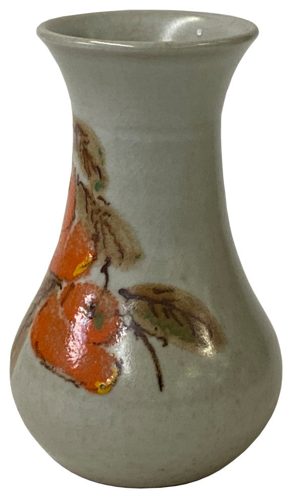 Handmade Ceramic Off White Gray Flower Graphic Jar Vase Hws1343