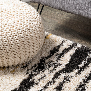 Nova Modern Bold Strie' Shag Beige/Black/Yellow 5'x8' Area Rug
