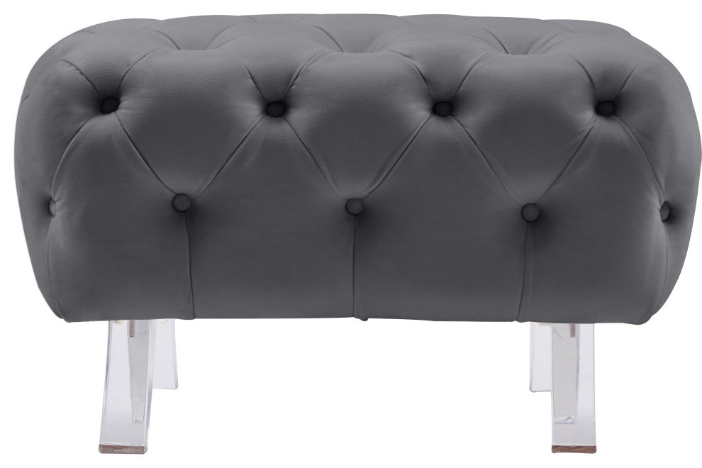 Crescent Velvet Upholstered Ottoman, Gray