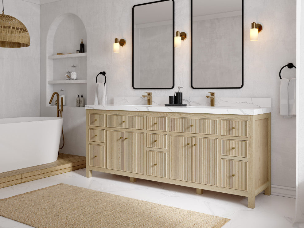 Sonoma Oak 84 Double Sink Bath Vanity with 2" Carrara Quartz