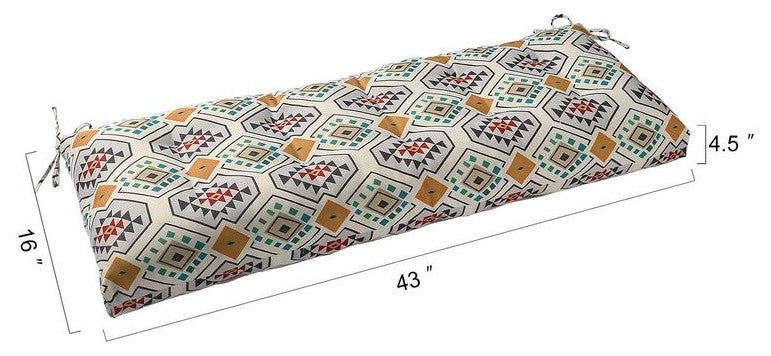 Tufted Indoor Outdoor Patio Bench Cushion, Aztec Orange