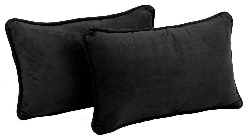 20"X12" Double-Corded Solid Microsuede Back Support Pillows, Set of 2, Black