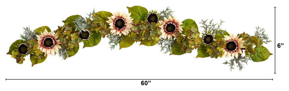 5' White Sunflower and Hydrangea Artificial Garland