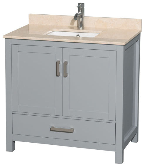 Wyndham WCS141436SGYIVUNSMXX 36 inch Vanity in Gray with Ivory Marble and Square