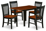 5Pc Wood Dining Set, Rectangle Table, 4 Chairs, Hardwood Seat, Black-Cherry