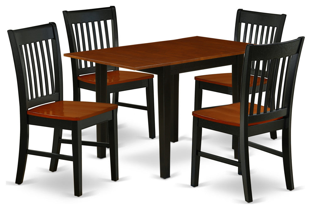 5Pc Wood Dining Set, Rectangle Table, 4 Chairs, Hardwood Seat, Black-Cherry